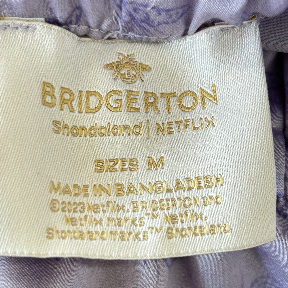 Bridgerton Satin Coquette Ruffle Pajama Sleep Shorts Medium Bee Romantic Purple - Picture 7 of 8